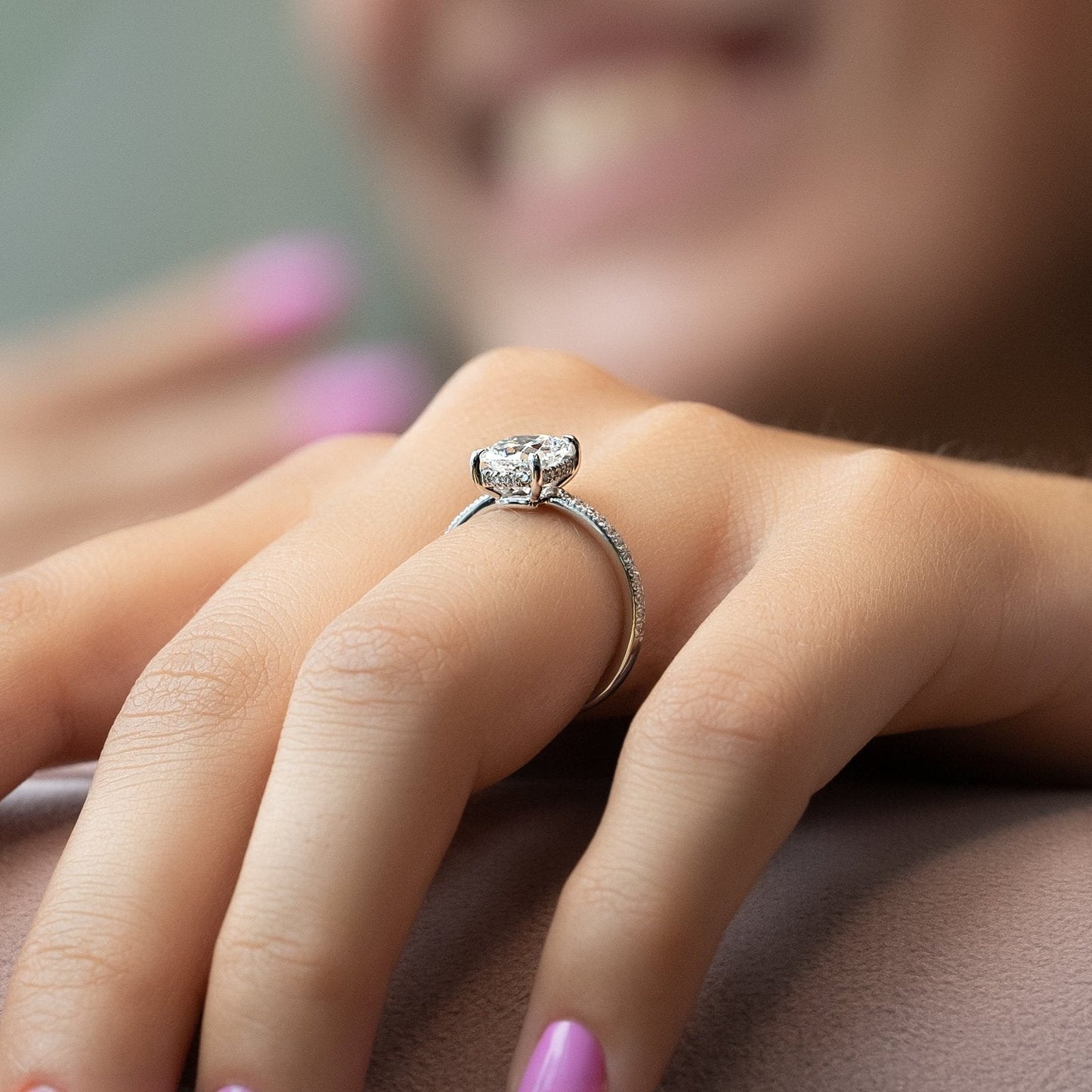 Hera Luxgem | 1.5 Carat E. Cushion 18K White Gold Pave