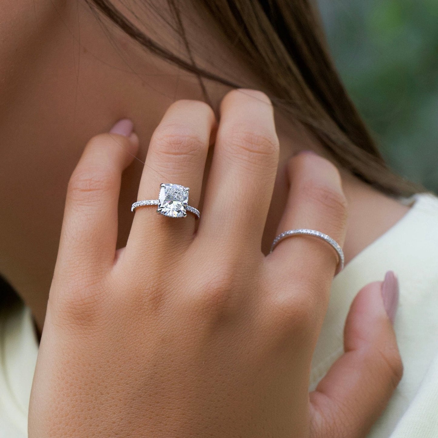 Hera Luxgem | 1.5 Carat E. Cushion 18K White Gold Pave