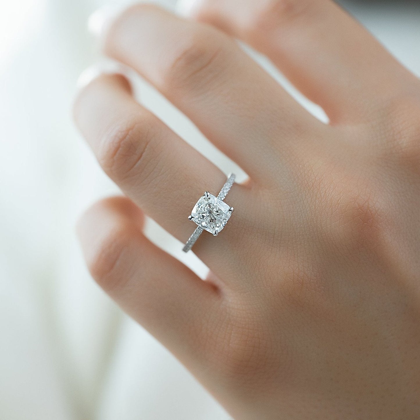 Hera Luxgem | 1.5 Carat E. Cushion 18K White Gold Pave