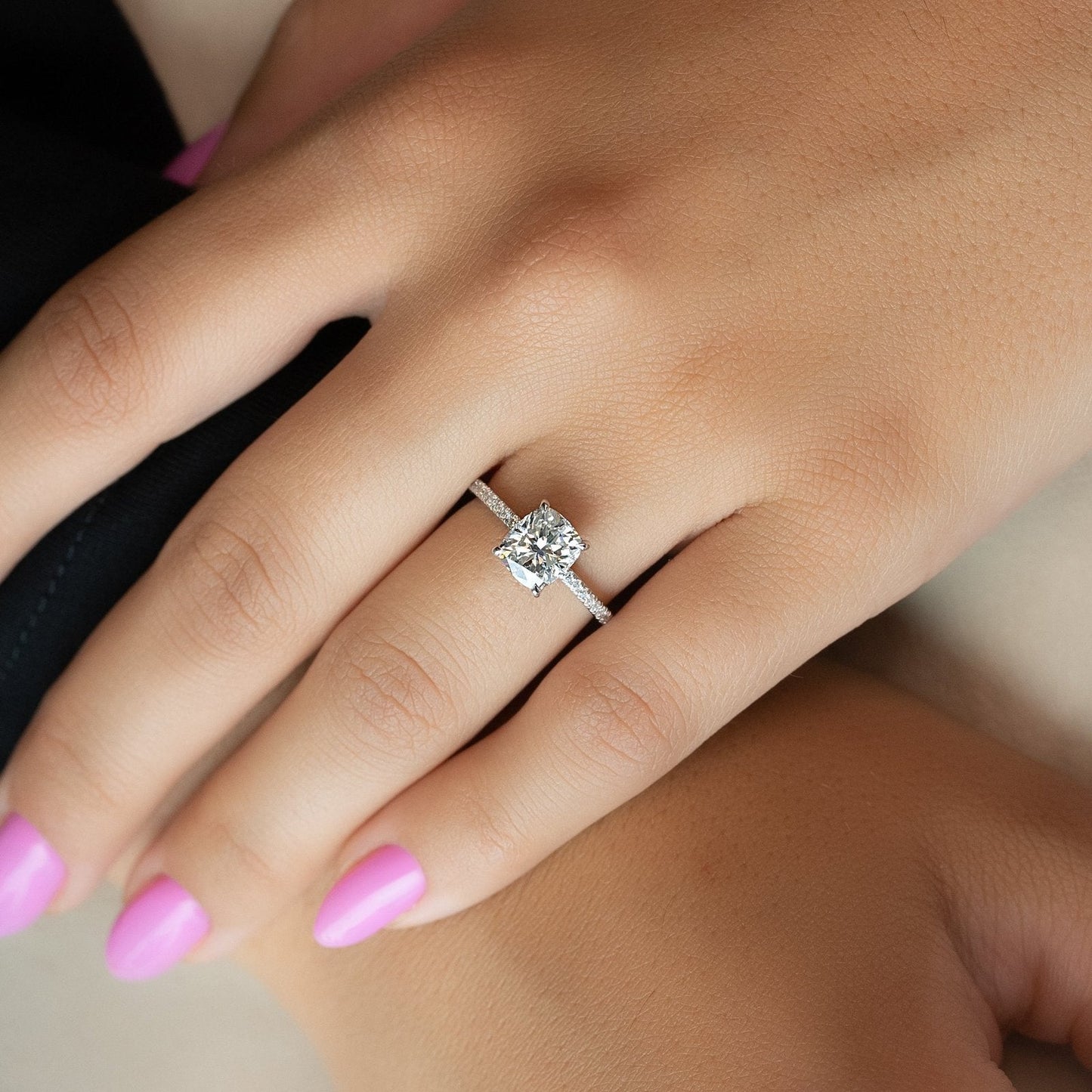 Hera Luxgem | 1.5 Carat E. Cushion 18K White Gold Pave