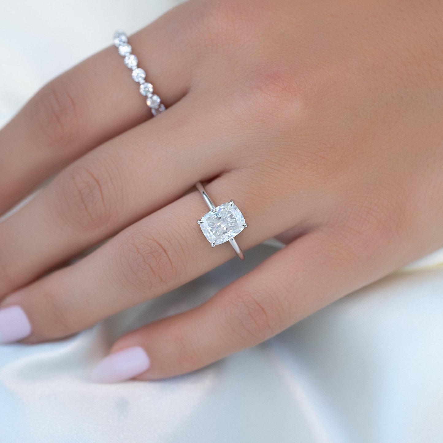 Hera Luxgem |  1.5 Carat E. Cushion 18K White Gold Solitaire